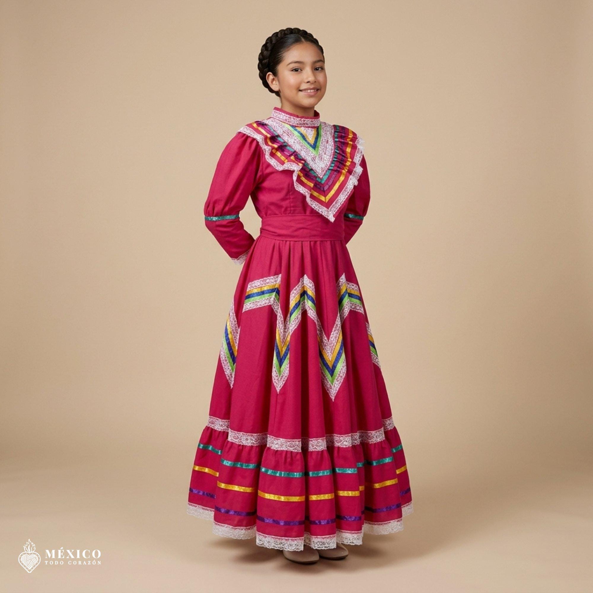 hot pink mexican dress Traditional Jalisco One-piece for Girls & Teens (size 10) fiesta mexican dress