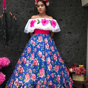 Mexican Flowered Skirt- Beautiful style-womans mexican boho coco theme party day of the dead SKIRT ONLY 100cm