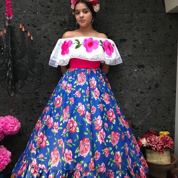 Falda Floreada Mexicana- Hermosas mujeres mexicanas boho coco tema fiesta día de muerto FALDA SOLO 100cm