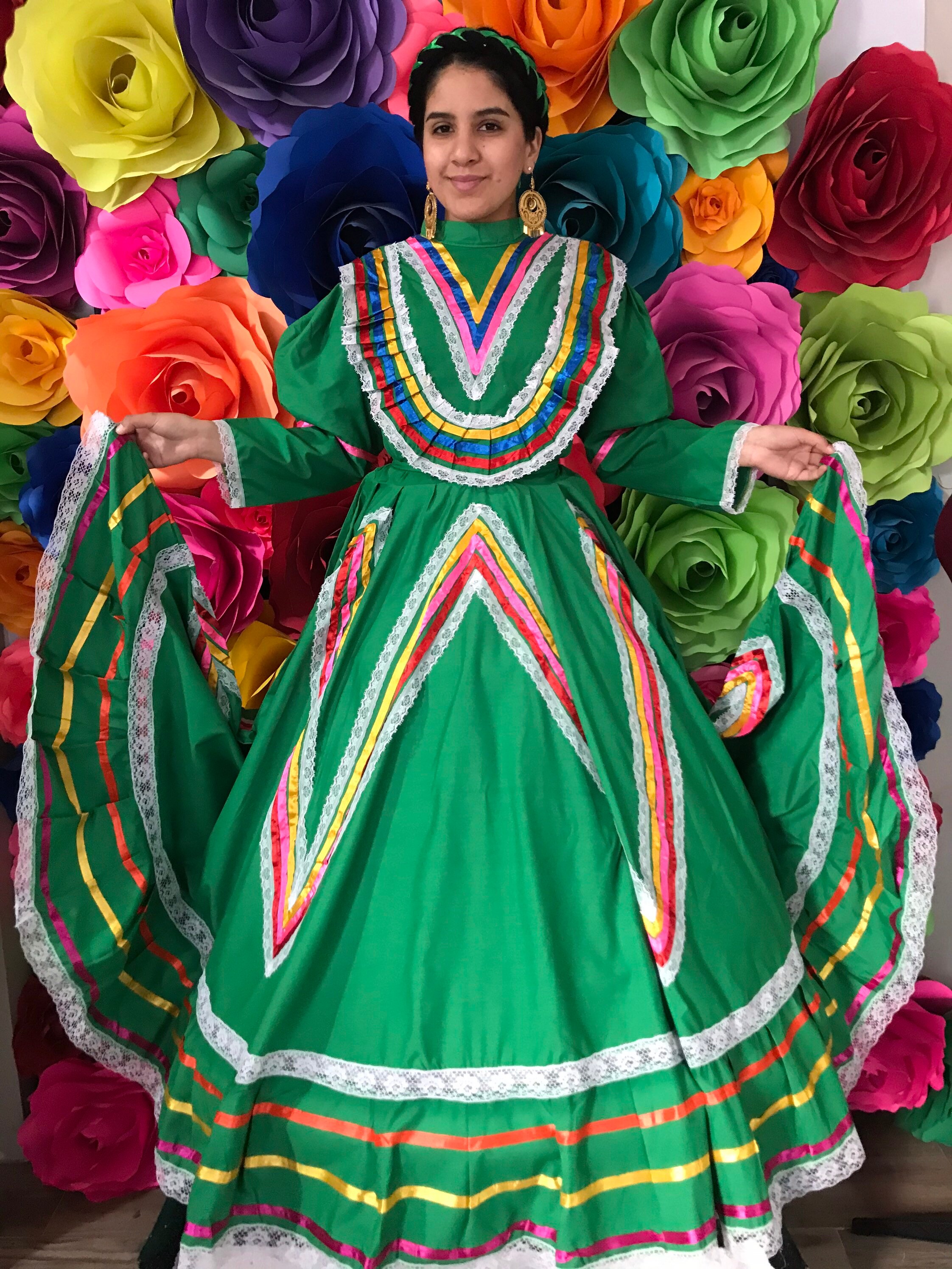 Mexikanisches Mädchen-Kostüm – Poncho-Kleid Mit Rosa Sombrero, Größe XL (12-14 Jahre)