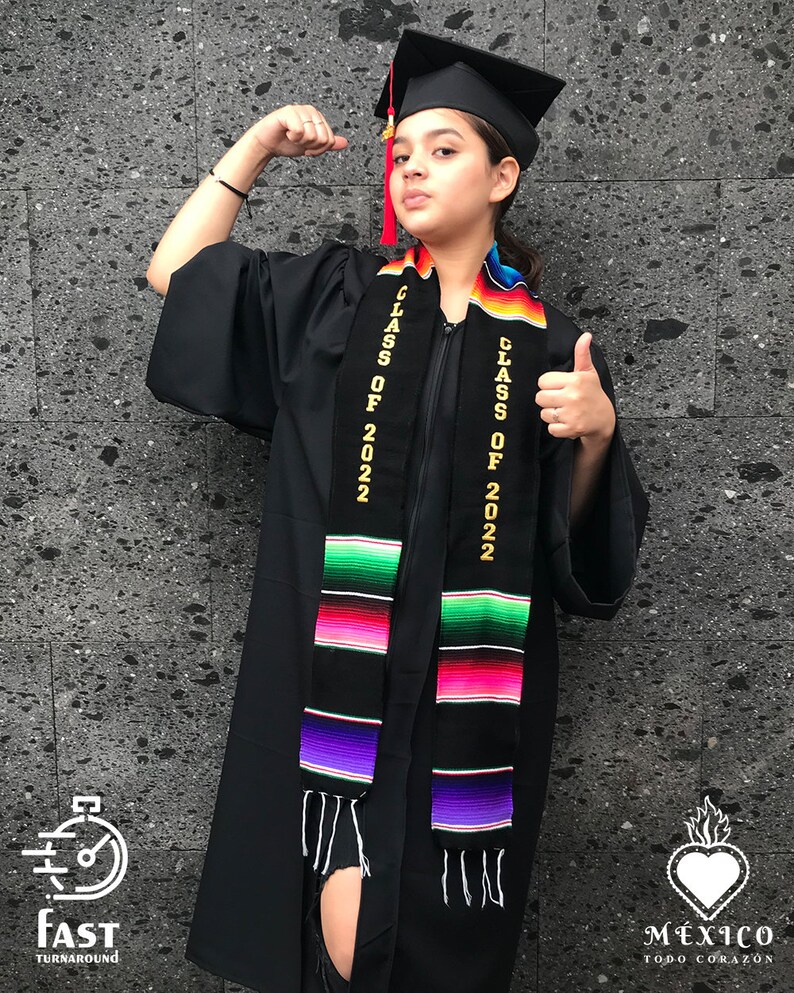 Graduation class of 2022 Mexican sash sarape zarape Gold lettering SHIPS one week   Graduation gift  stole class of 2022 Mexico todo Corazon 