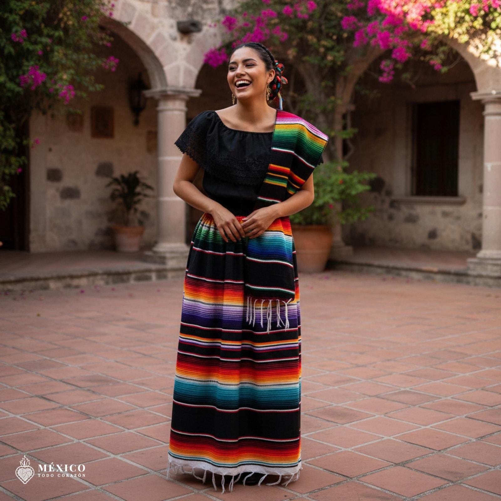Mexican Robe Traditional Mexican Sarape Dress Set, 3 Piece Outfit With Blouse, Skirt ...