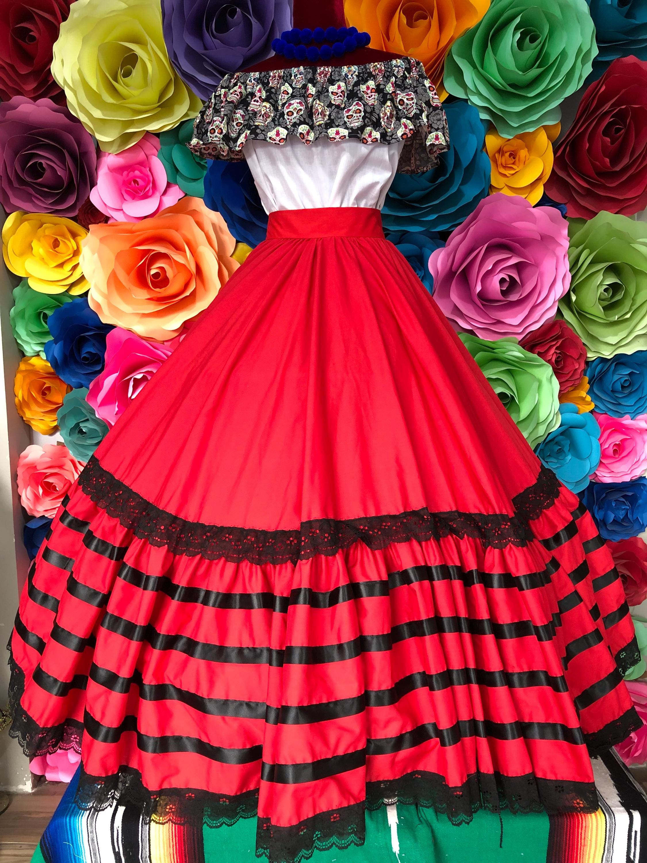 Mexican Day of the Dead Single Circle Skirt Red and Black Stunning ...