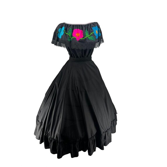Traditional Mexican Embroidered Floral Dress Set – Handmade Two
