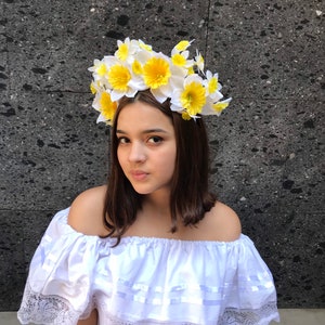 Hair piece Flower head piece Handmade - day of the dead Black gold young adults and adults flower crown 5 de mayo mexica