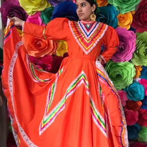 Mexican dress Size 16 Orange Teenager  JALISCO day of the dead mexican wedding coco theme party halloween costume