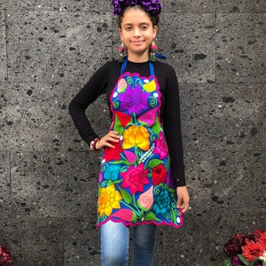 Mexican Embroidered apron for women kitchen, cooking multicolor
