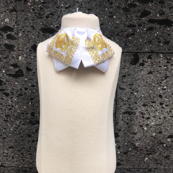White Handmade Charro Bow Tie – Moño Charro Tradicional Mexicano
