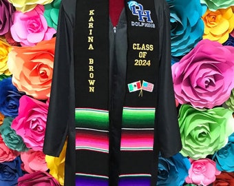 Graduation class of 2025 Mexican sash sarape zarape icon custom order personalize  flags 2024 graduation stole gift with icon logo