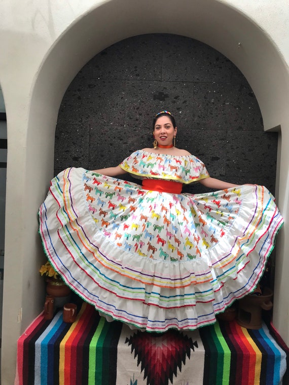 Buy Mexican Dress With Top Handmade Skirt womans Mexican Boho Coco Theme Party Day of the Dead Costume 100cm Online in India Etsy