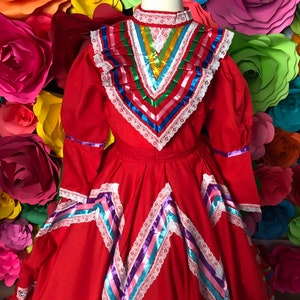 Mexican Jalisco dress Size 8  Red  stunning KIDS-   Beautiful style-baby mexican boho hippie baby flower child Color