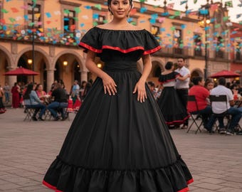 traditional mexican dress black Mexican Black Dress style-womans Mexican boho coco theme party day of the dead SKIRT ONLY day of the dead costume 100cm