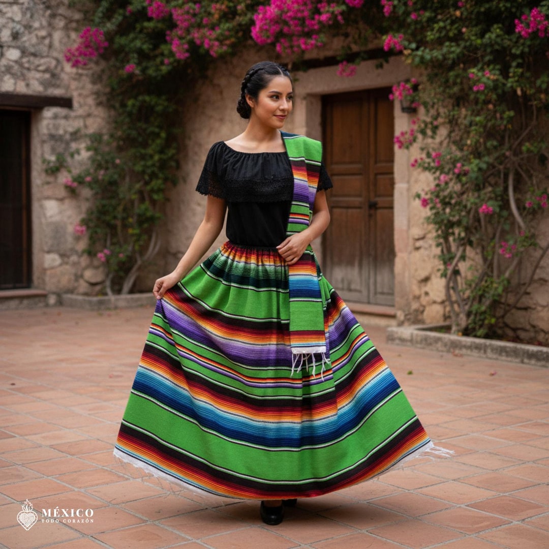 Mexican Robe Traditional Mexican Sarape Dress Set, 3 Piece Outfit With Blouse, Skirt ...