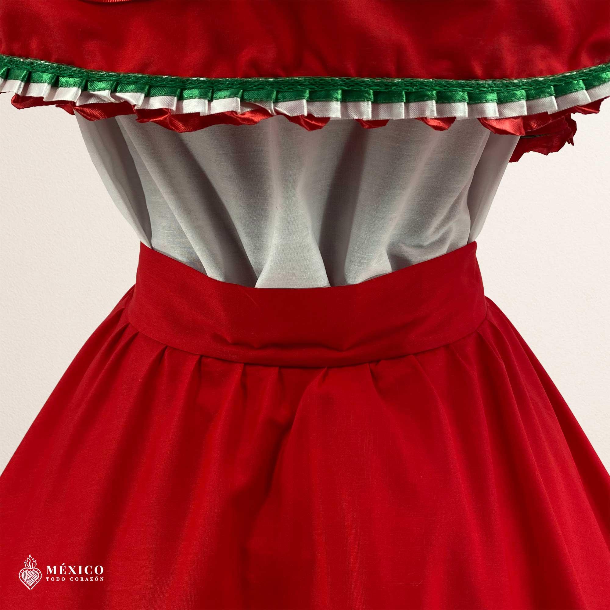 Red Handmade Mexican Dress Set – Tricolor Ribbon Skirt  display picture 1