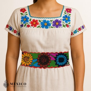 Handwoven Mexican Waist Belt – Premium Faja Colorful Flowers Orange Ties | México Todo Corazón