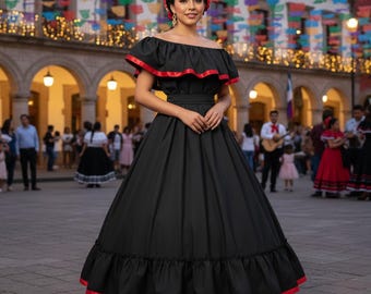 伝統的なメキシコ刺繍の花柄ドレスセット - ハンドメイドツーピース