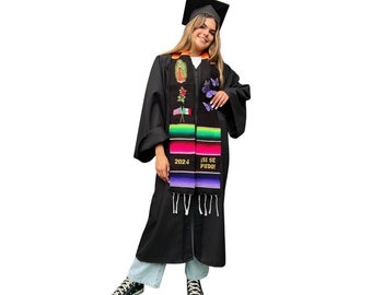 Graduation class of 2024Sarape Zarape binational flags  embroidery fast ship  sold as is. ONLY one Embroidered Virgen roses 3 D butterfly