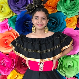 Hair piece Flower head piece Handmade - day of the dead Black gold young adults and adults flower crown 5 de mayo mexica