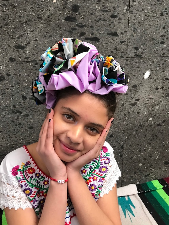 Mexican Handmade Ribbon Floral Headband in Red, Green & White Mexican Flower Crown Headband (red White Green Costume Day  main image 3