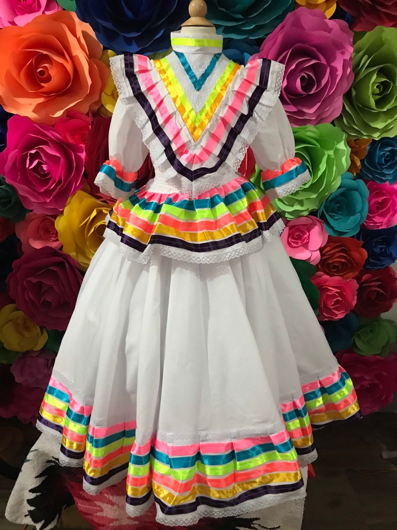 Mexican dress Child size 12 white Jalisco dress | Etsy