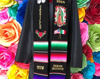 Class of 2024 Mexican graduation sarapeZarape sash Virgen of Guadalupe flowers zarape sash sarape graduation gift personalized embroidered