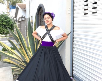 Handmade Mexican Jalisco Dress – Two-Piece, Red Popeline, Frida Kahlo Style