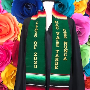 Graduation class of 2025 Mexican GREEN  sash sarape zarape   Gold   PERSONALIZE  Ships in 4 DAYS  graduation gift mas vale tarde que nunca