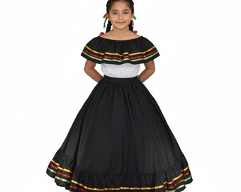 メキシコのハリスコ風ブラックドレスセット - 女性用ハンドメイドの