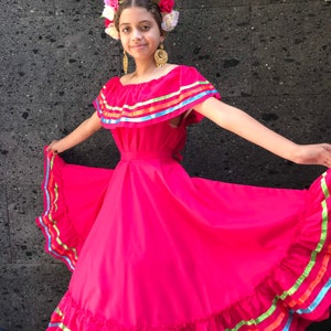 Mexican Jalisco Dress PINK with top  Handmade- Beautiful style- Child  mexican boho   coco theme party day of the dead 70CM