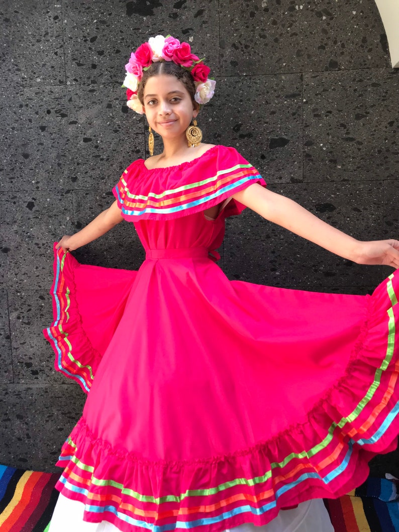 Mexican Jalisco Dress PINK With Top Handmade Beautiful Style - Etsy