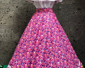 Mexican dress with top Handmade skirt Frida Kahlo style-womans mexican boho coco theme party  day of the dead  costume 100cm