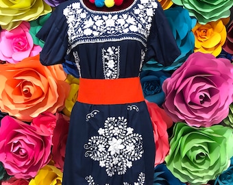 Mexican Hand Embroidered Mexico todo Corazon  dress coco theme partywedding  fiesta 5 de mayo ONLY one available day of the dead