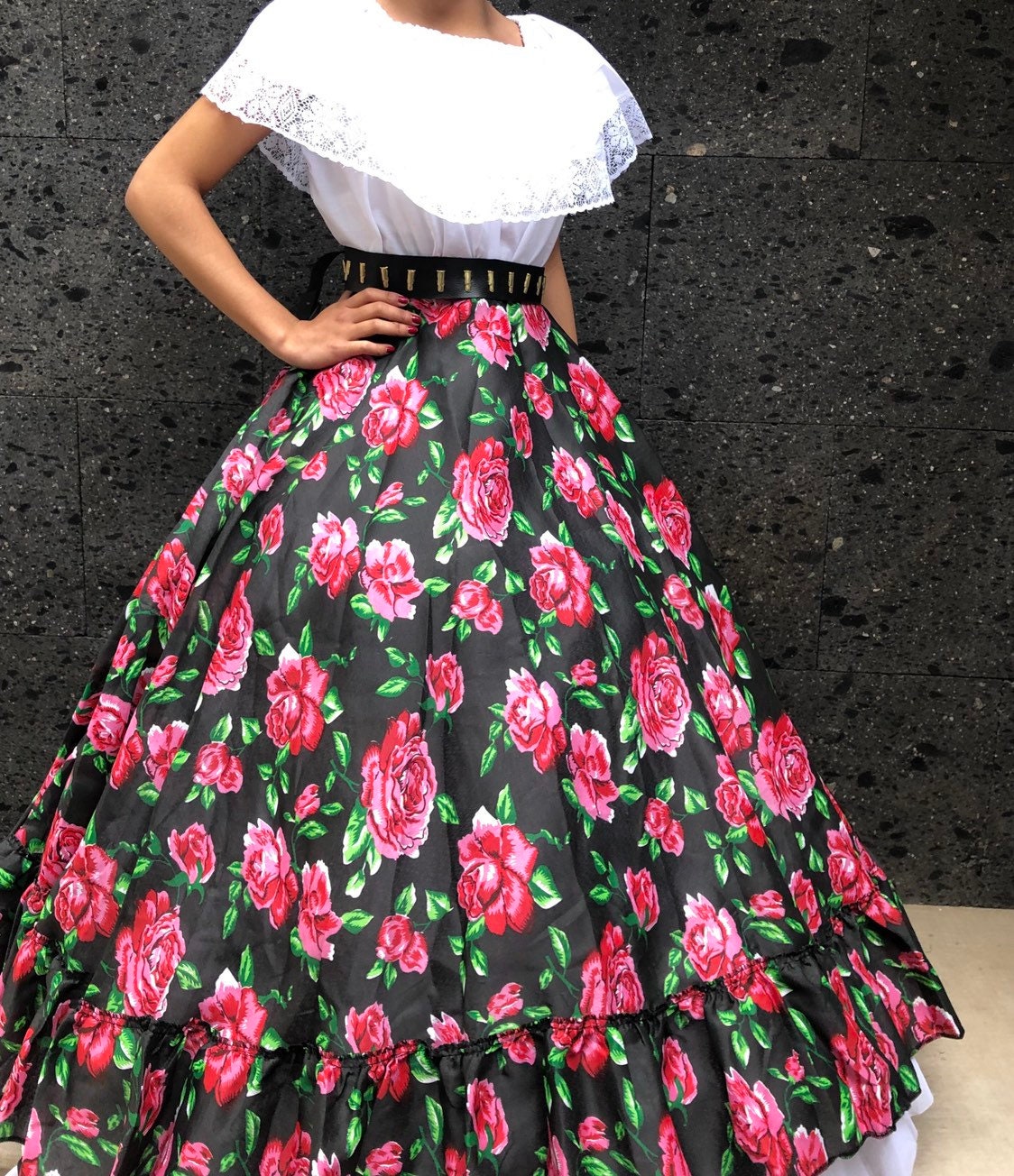 Mexican Woman's Flower Black One Circle Practice Skirt 5 - Etsy UK