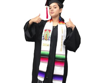 Class of 2024 Mexican graduation sarapeZarape sash Virgen of Guadalupe flowers zarape sash sarape graduation gift personalized embroidered