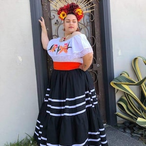 Mexican Ejutla de crespo oaxaca style-womans mexican boho coco theme party  day of the dead SKIRT ONLY  double skirt vuelo 36 in