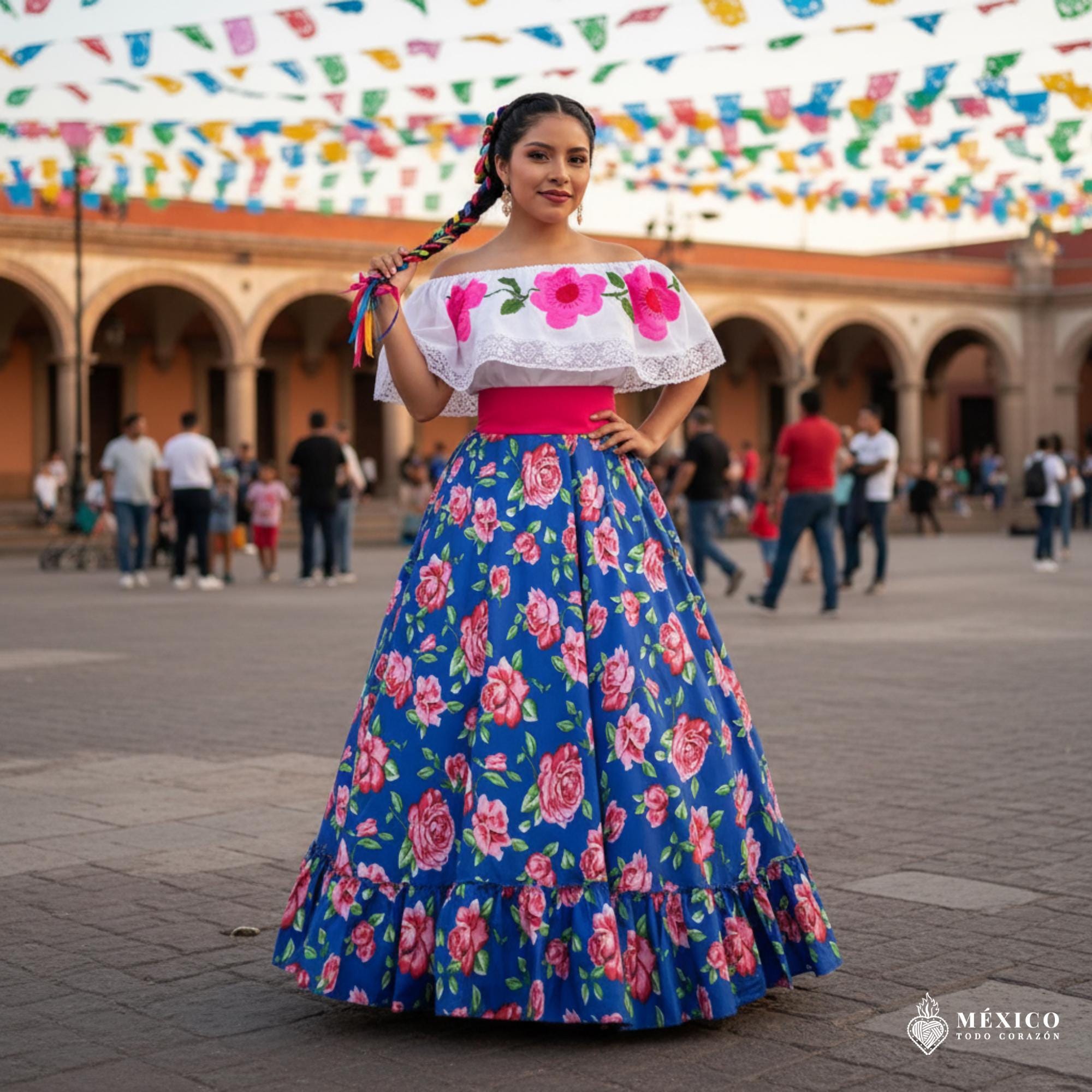 スカート Ameri COCO FLOWER SKIRT Mexican Flowered Skirt- Beautiful Style-womans Mexican Boho Coco
