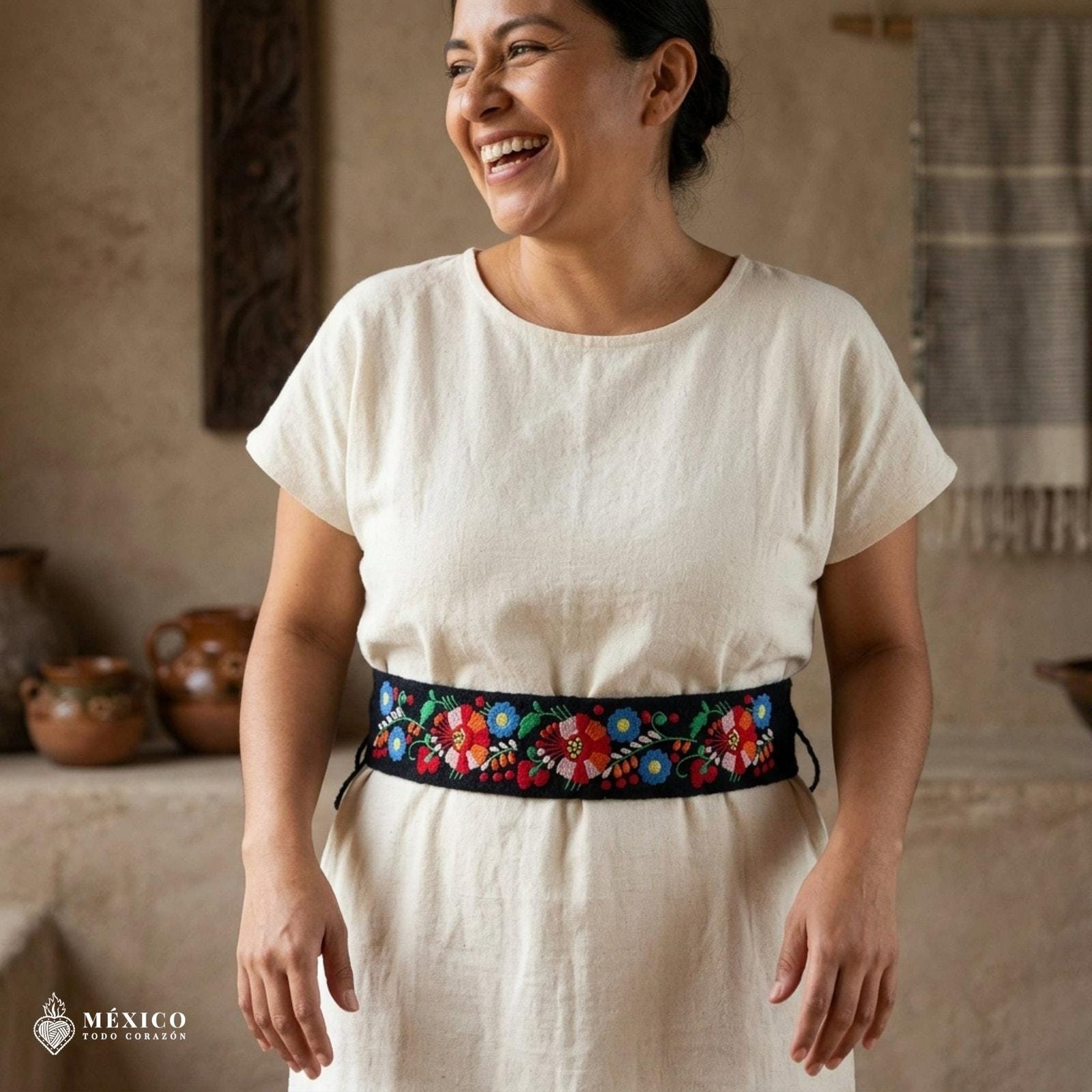 Embroidered Mexican Waist Belt – Folk Art Faja, Artisan  display picture 1