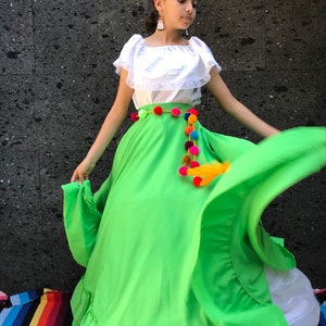 Mexican Green SKIRT ONLY Size 12 child womans mexican boho coco theme party  day of the dead day of the dead costume 80CM