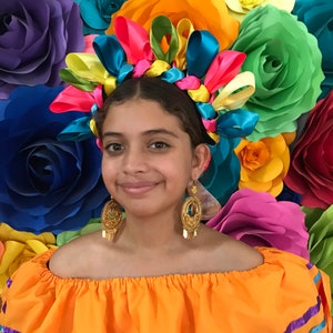 Hair piece ribbon  head piece Handmade - day of the dead  hair piece young adults and adults flower crown 5 de mayo mexica