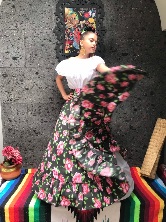 FALDA Floreada Mexicana Negro un c rculo pr ctica falda mujeres