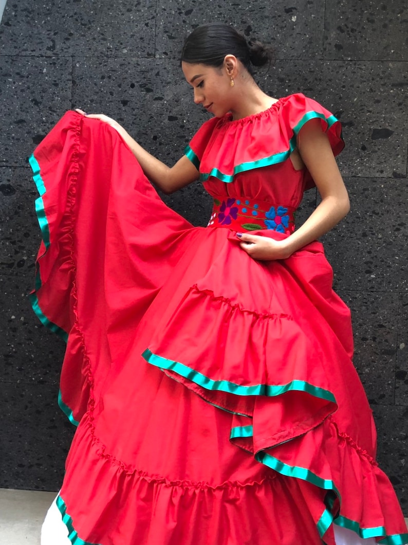 Frida Kahlo style Mexican Red skirt with top Handmade Beautiful womans mexican boho coco theme party day of the dead 100cm