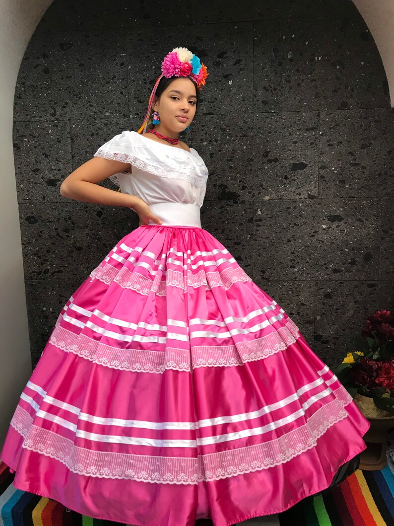 Mexican womans SKIRT ONLY China Oaxaca Pink Frida Kahlo style-womans mexican boho coco theme party day of the dead Guelaguetza style 100cm