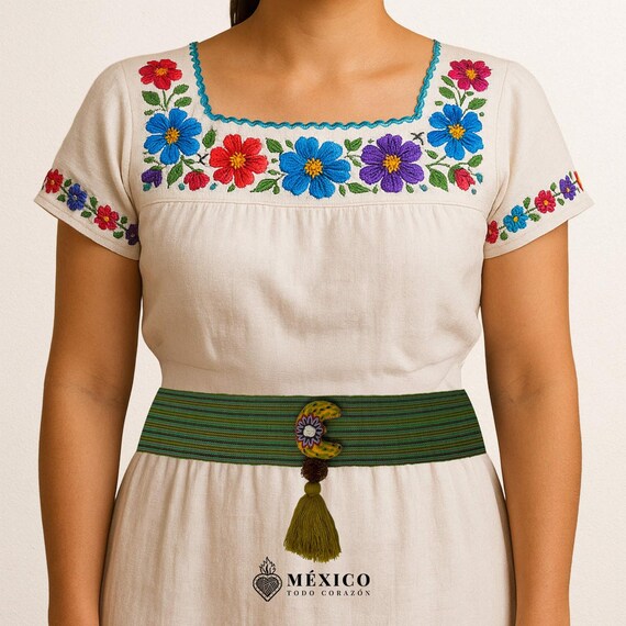 Green Woven Mexican Belt Needzo Traditional Mexican Sash Belts, Red, White, and Green  main image 2