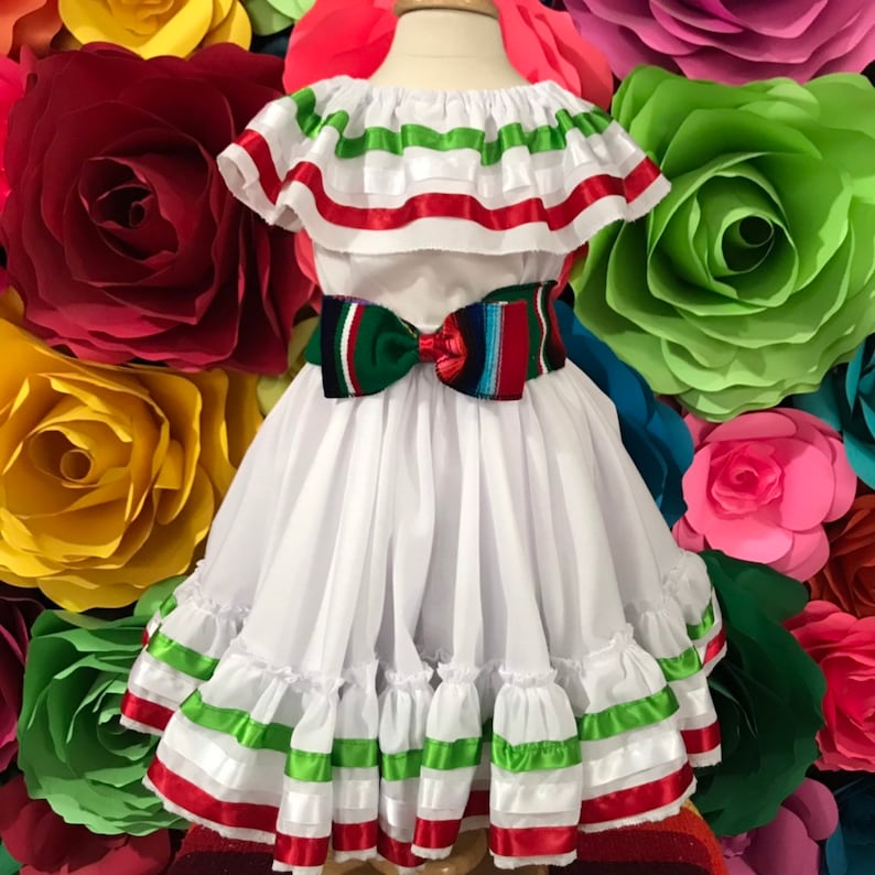 Mexican little girls dress size 0 SKIRT and Blouse 2pc Color Blue 5 de Mayo frida Khalo inspired day of the dead 35-36 cm