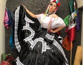Mexican China Oaxaca Black -womens mexican boho coco theme party day of the dead SKIRT ONLY Guelaguetza costume 100cm
