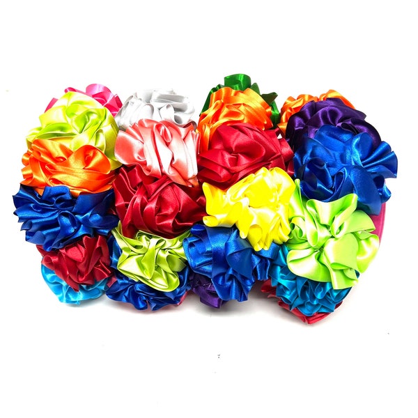 Mexican Hair bow ribbon and elastic Handmade - day of the dead  hair piece ribbon baby Mexican boho hippie baby flower  ponytail wedding