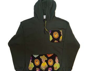 Hoodie with Frida Kahlo Front Pocket Design