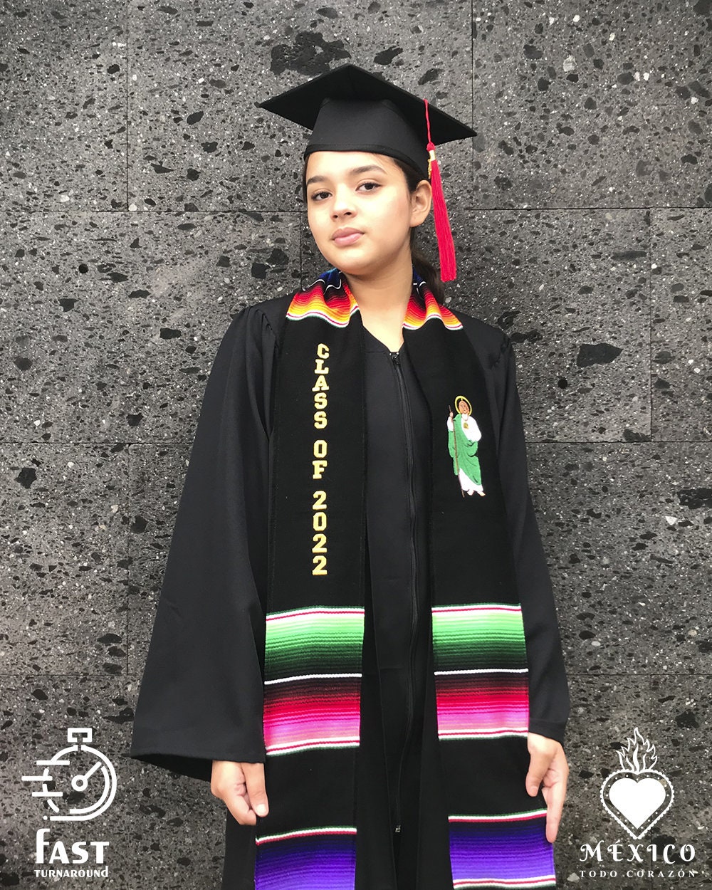 Graduation class of 2021 Mexican sash sarape zarape   Gold   PERSONALIZE  Fast turn around gift SAN JUDAS tadeo graduation gift white 2021