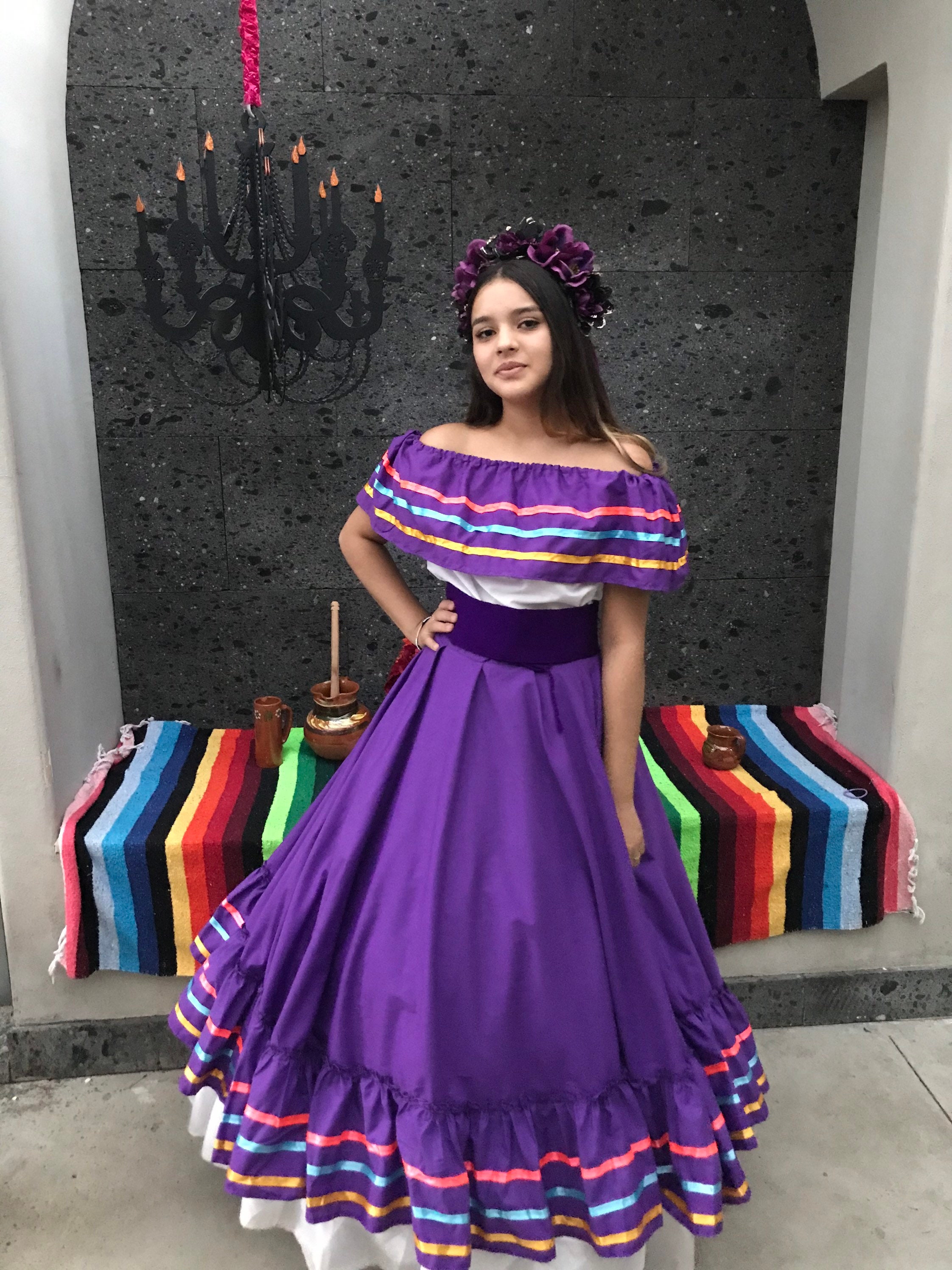 Mexican Flowered Dress With Top Purple - Etsy
