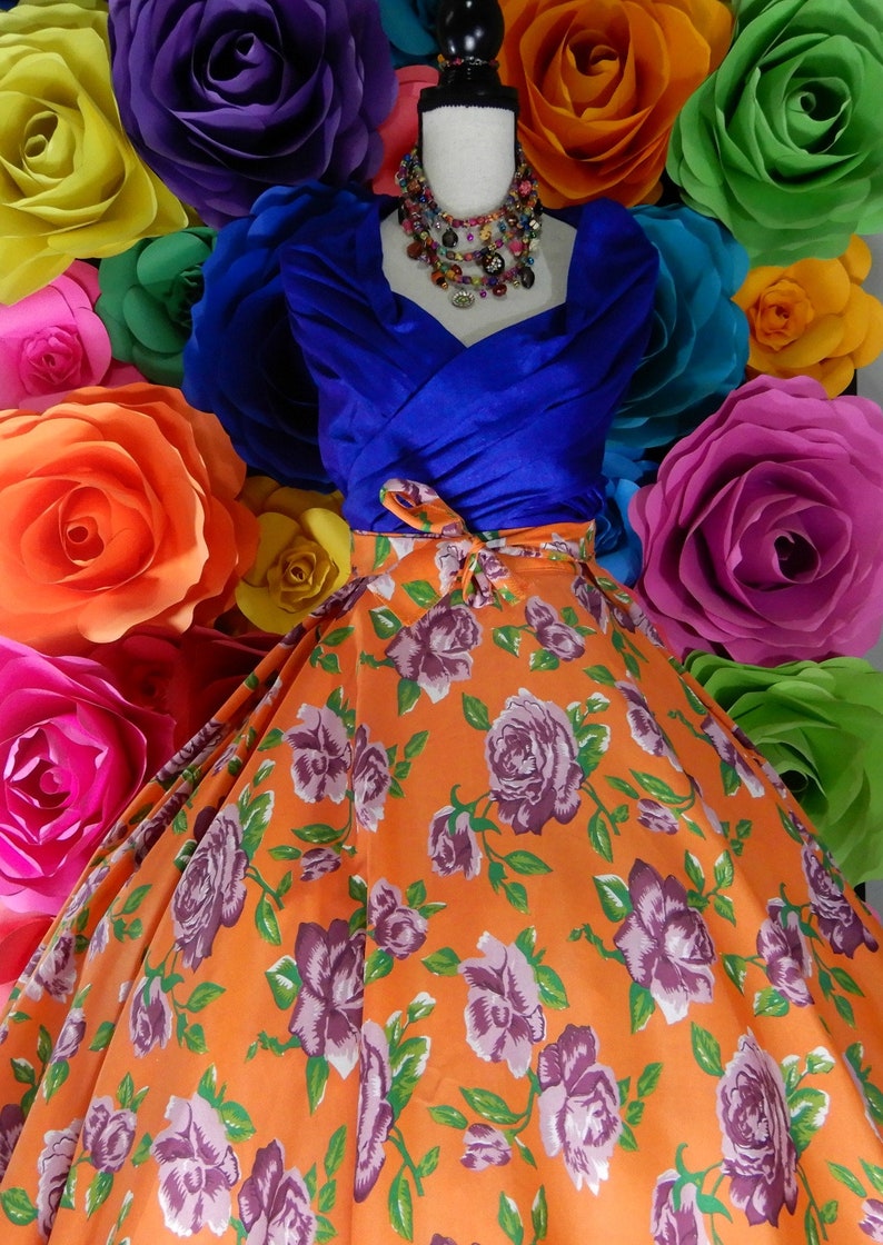 Frida Kahlo style-womans mexican boho coco theme party day of the dead SKIRT ONLY 90CM Mexican Flowered skirt 35 inches Handmade-Beautiful